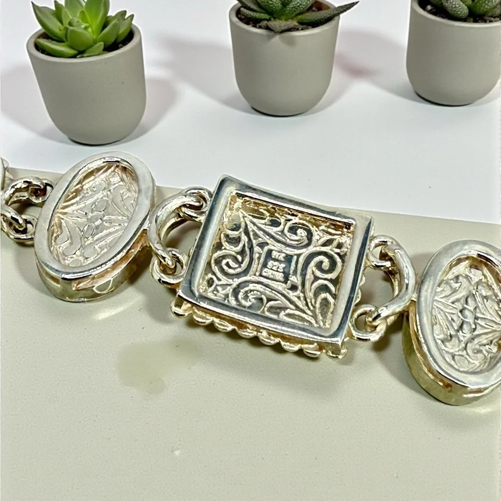 Whitney Kelly Sterling Silver Tiger’s Eye Jasper MOP Link Toggle Bracelet 7” - Picture 4 of 17